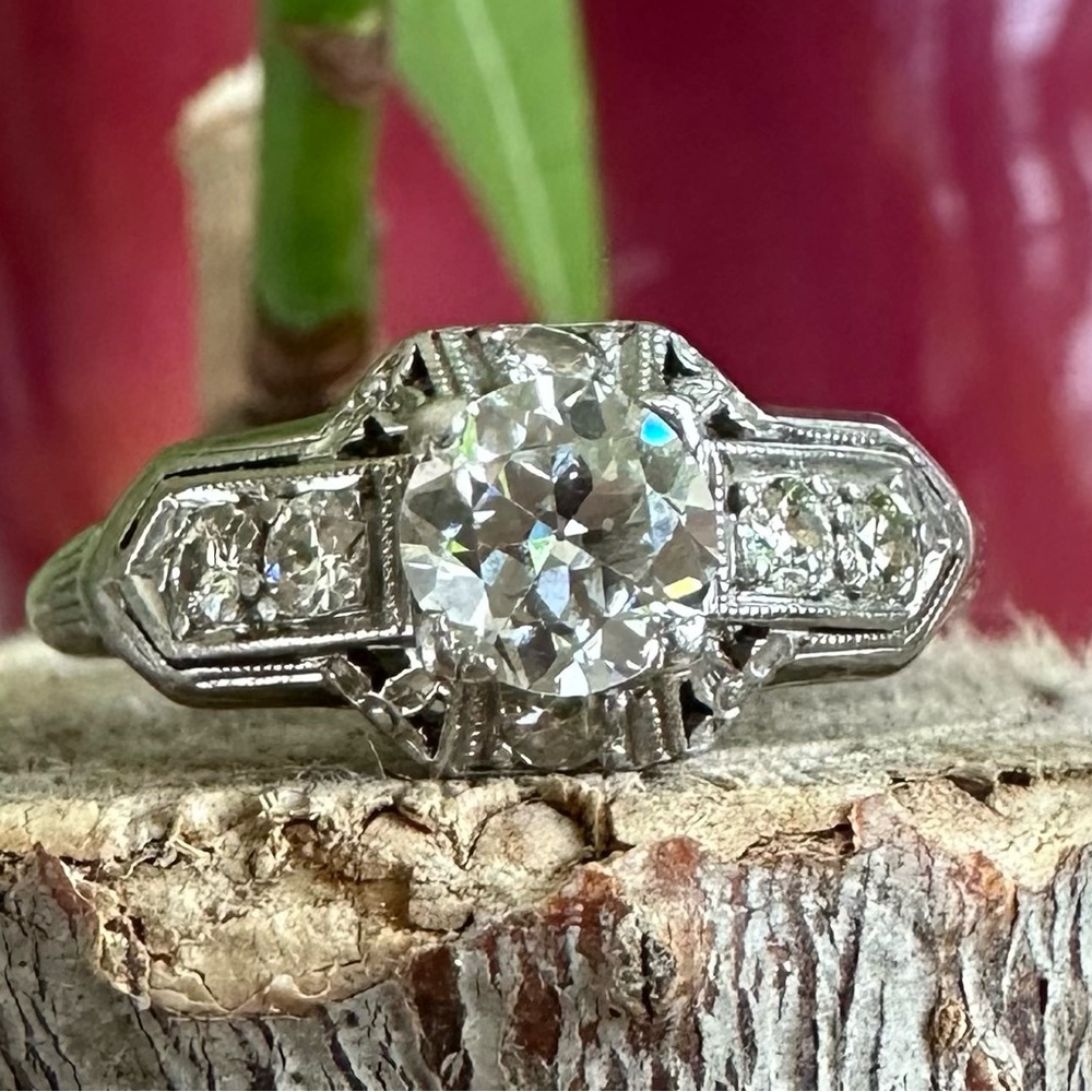 Platinum 0.60 CTW Old Mine Cut Diamond Filigree Ring